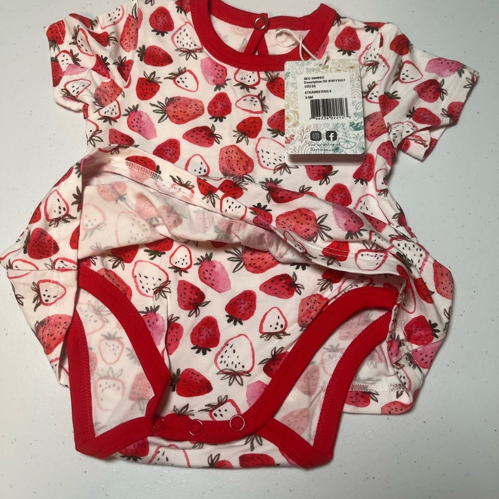 Strawberry Print Baby Dress - Red and Pink 3-6 months - Picture 2 of 3